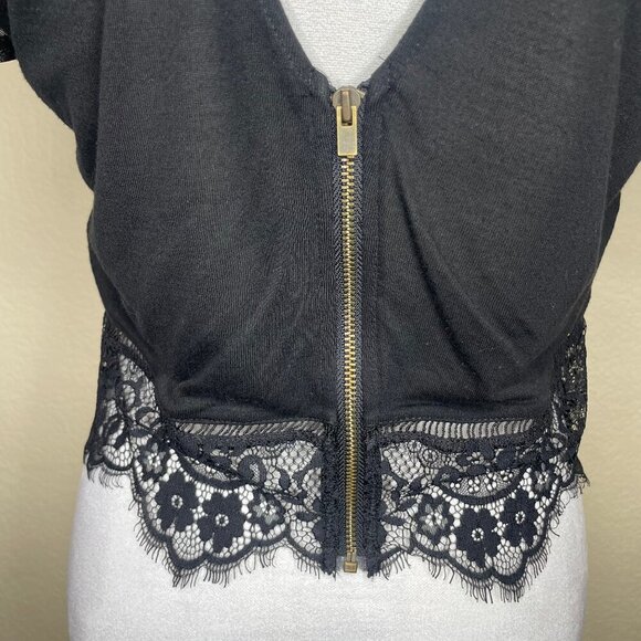 Express Women's Black Lace Sheer Crop Top with Zip up Back Sexy Flirty Medium - Picture 6 of 11